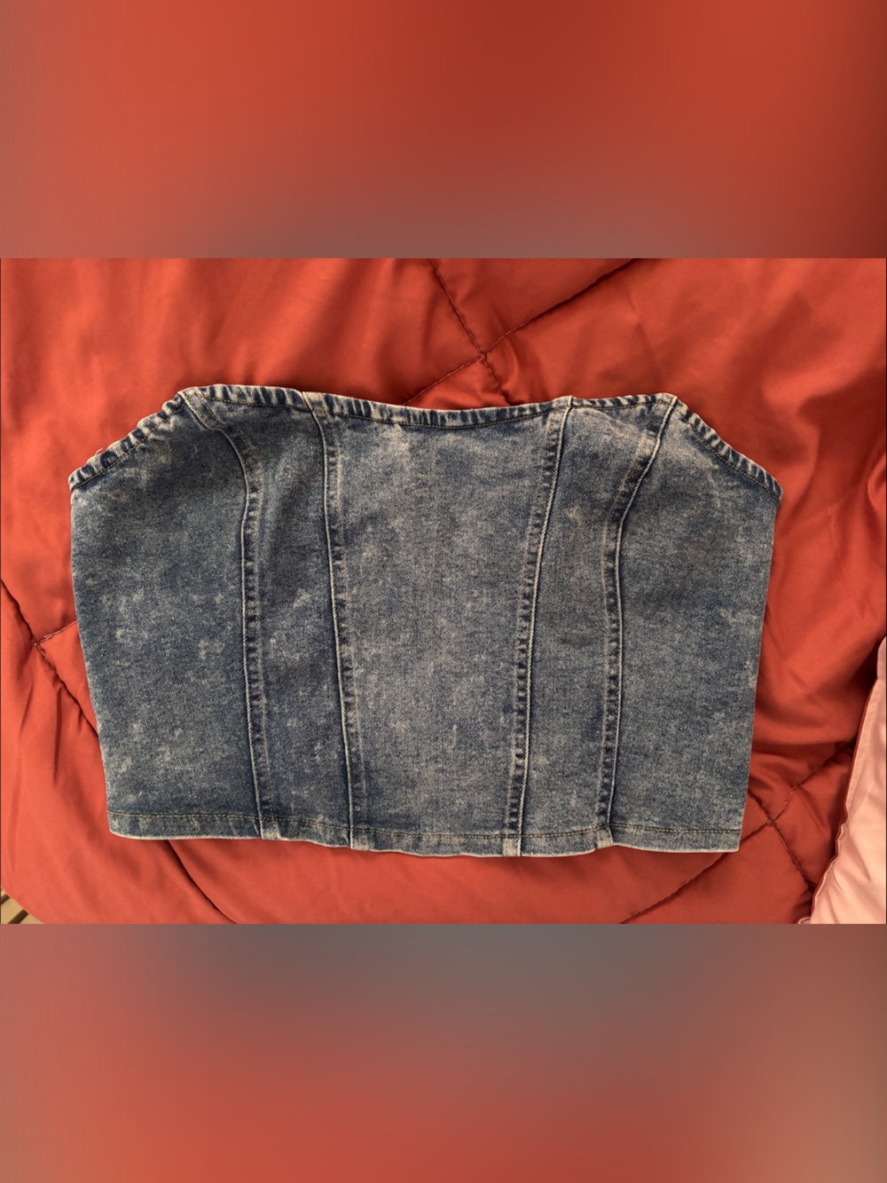 Timing Washed Blue Denim Strapless Crop Top